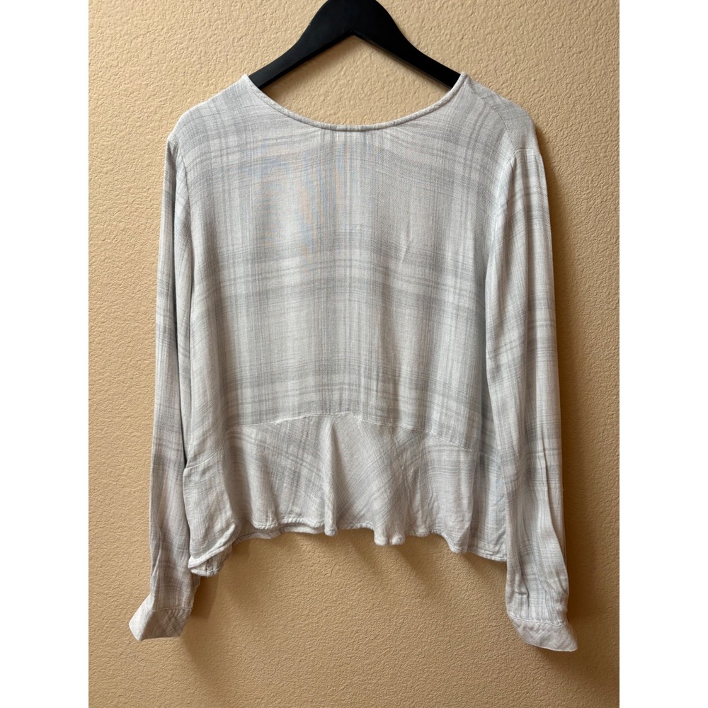 Anthropology Cloth & Stone Grey White Plaid Button Back Peplum Blouse Rayon  M